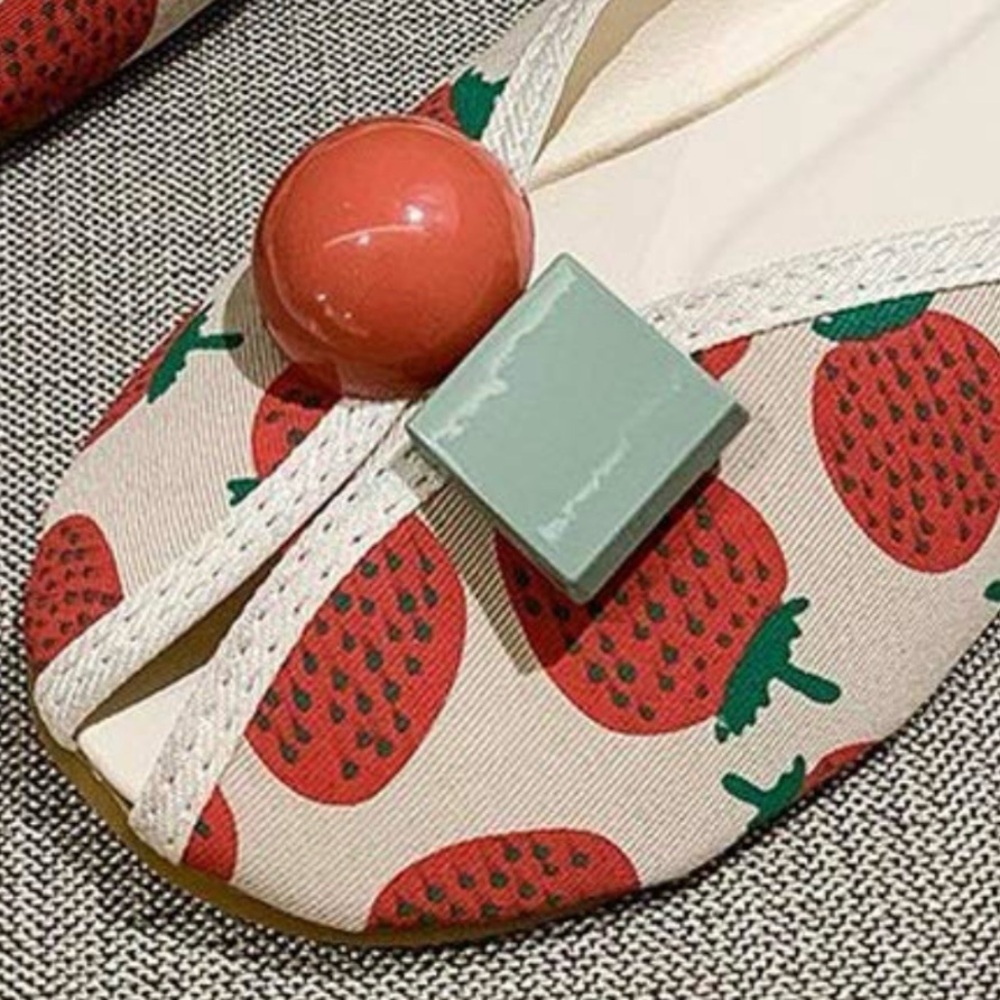 Strawberry Print Womens Embellished Slip On Mule Flat Sandals Slippers Shoes
